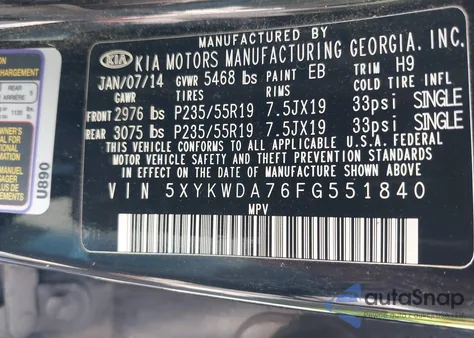 2015 Kia Sorento Sx V6 z USA, uszkodzony, nr VIN 5XYKWDA76FG551840